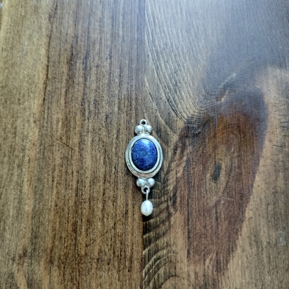 Vintage Sterling Silver Lapis Lazuli And Pearl Pendant